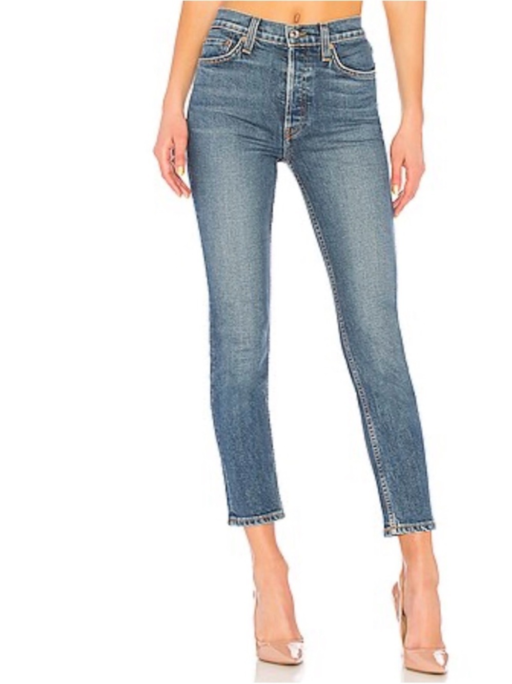 RE/DONE Originals High Rise Ankle Crop Mid 70s Jeans Size 25 Revolve Blue Denim